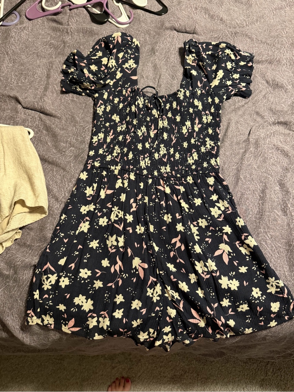 Billabong Black Floral Smocked Jumpsuit Romper